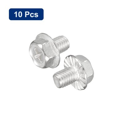 Harfington Uxcell M8x10mm Phillips Hex Head Flange Bolts, 10pcs 304 Stainless Steel Screws