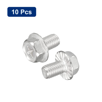 Harfington Uxcell M8x12mm Phillips Hex Head Flange Bolts, 10pcs 304 Stainless Steel Screws