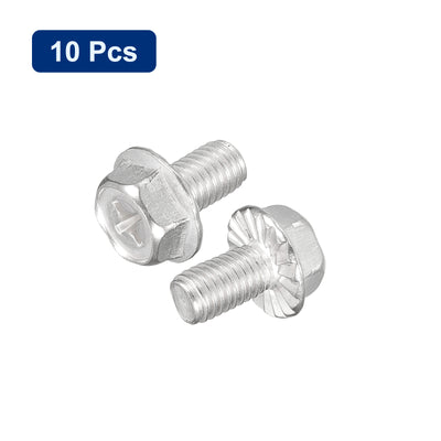 Harfington Uxcell M8x14mm Phillips Hex Head Flange Bolts, 10pcs 304 Stainless Steel Screws