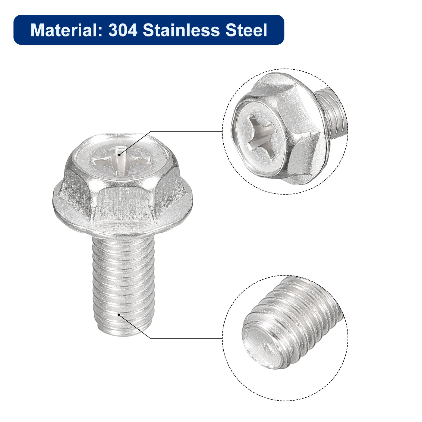 uxcell Uxcell M8x18mm Phillips Hex Head Flange Bolts, 10pcs 304 Stainless Steel Screws