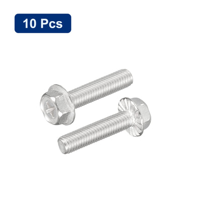 Harfington Uxcell M8x35mm Phillips Hex Head Flange Bolts, 10pcs 304 Stainless Steel Screws