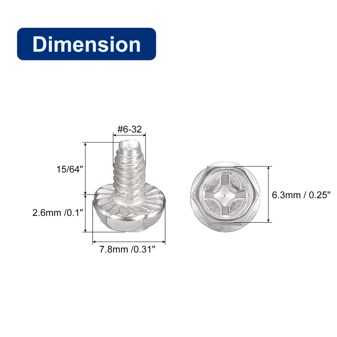 uxcell Uxcell Phillips Hex Head Flange Bolts, 304 Stainless Steel Hexagon Phillips Flange Head Hex Bolts Machine Screws