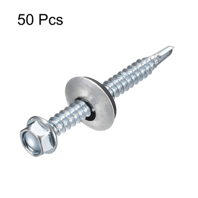 Harfington Uxcell #12 x 2" Self Drilling Screws, 50pcs Roofing Screws with EPDM Washer
