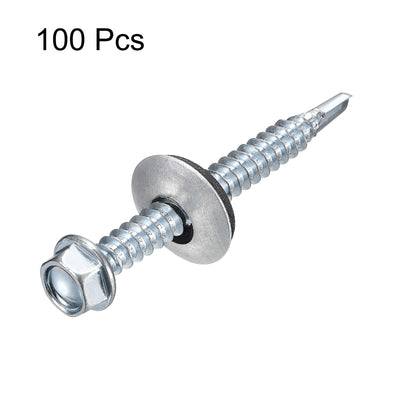 Harfington Uxcell #12 x 2" Self Drilling Screws, 100pcs Roofing Screws with EPDM Washer