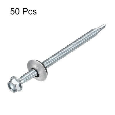 Harfington Uxcell #12 x 3-9/16" Self Drilling Screws, 50pcs Roofing Screws with EPDM Washer