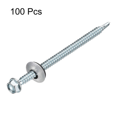 Harfington Uxcell #12 x 4" Self Drilling Screws, 100pcs Roofing Screws with EPDM Washer