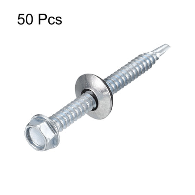 Harfington Uxcell #14 x 2-1/2" Self Drilling Screws, 50pcs Roofing Screws with EPDM Washer