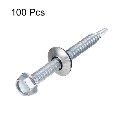 Harfington Uxcell #14 x 2-1/2" Self Drilling Screws, 100pcs Roofing Screws with EPDM Washer