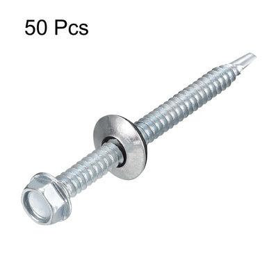Harfington Uxcell #14 x 2-61/64" Self Drilling Screws, 50pcs Roofing Screws with EPDM Washer