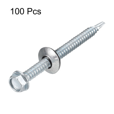 Harfington Uxcell #14 x 2-61/64" Self Drilling Screws, 100pcs Roofing Screws with EPDM Washer