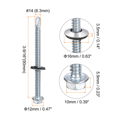 Harfington Uxcell #14 x 3-9/16" Self Drilling Screws, 25pcs Roofing Screws with EPDM Washer