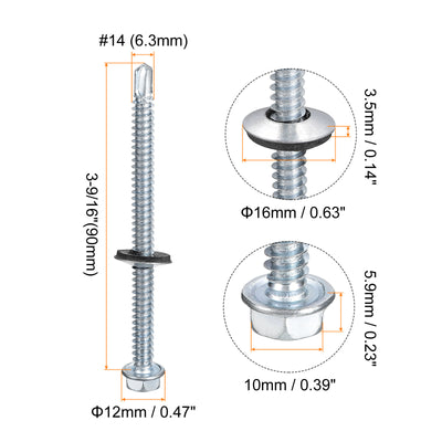 Harfington Uxcell #14 x 3-9/16" Self Drilling Screws, 100pcs Roofing Screws with EPDM Washer