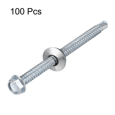 Harfington Uxcell #14 x 3-9/16" Self Drilling Screws, 100pcs Roofing Screws with EPDM Washer