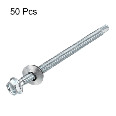 Harfington Uxcell #14 x 4" Self Drilling Screws, 50pcs Roofing Screws with EPDM Washer