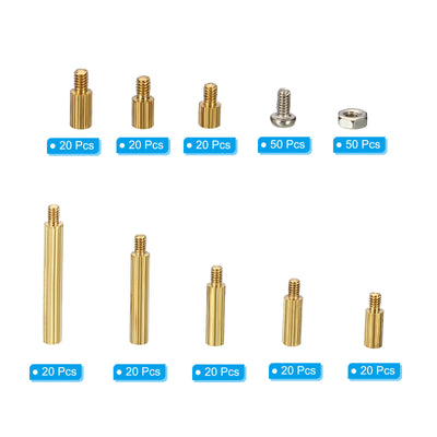 Harfington M2 Standoff Screws, 260 Pcs Male-Female Brass Cylinder Knurled PCB Standoff Nut Kit with Box for Motherboards Computer & Circuit Board Gold Tone