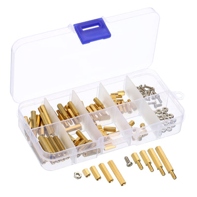 Harfington M2.5 Standoff Screws, 120 Pcs Male Female Hex Brass PCB Standoff Spacer Screw Nut Assortment Kit with Box for PCB Computer & Circuit Board