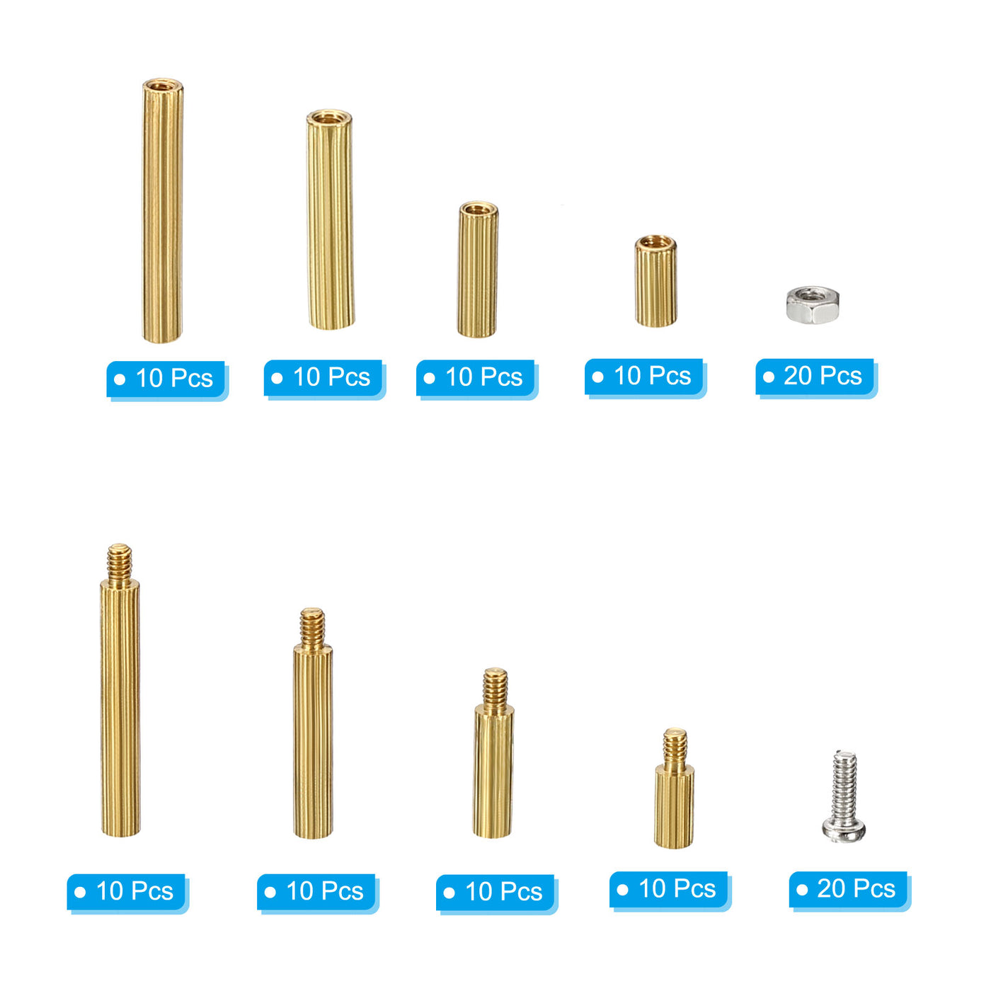 Harfington M2 Standoff Screws, 120 Pcs Male Female Brass Cylinder Knurled PCB Standoff Nut Kit with Box for Motherboards Computer & Circuit Board Gold Tone