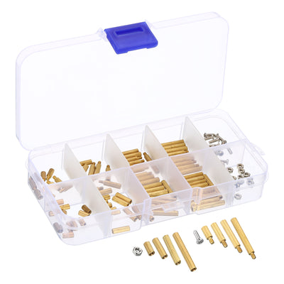 Harfington M2 Standoff Screws, 120 Pcs Male Female Brass Cylinder Knurled PCB Standoff Nut Kit with Box for Motherboards Computer & Circuit Board Gold Tone