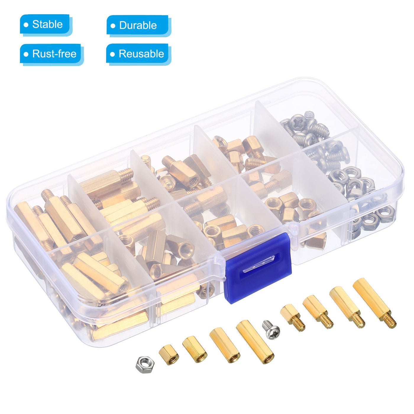 Harfington M4 Standoff Screws, 120 Pcs Male Female Hex Brass PCB Standoff Spacer Screw Nut Assortment Kit with Box for PCB Computer & Circuit Board