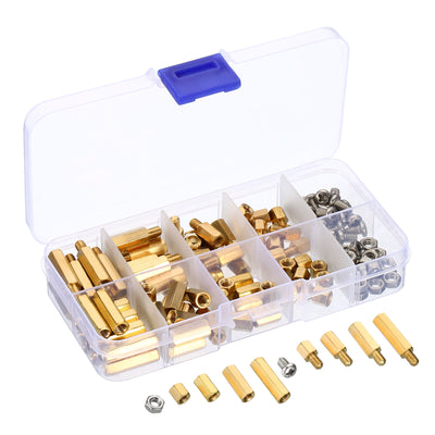 Harfington M4 Standoff Screws, 120 Pcs Male Female Hex Brass PCB Standoff Spacer Screw Nut Assortment Kit with Box for PCB Computer & Circuit Board