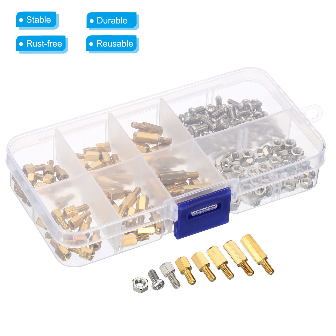 Harfington M3 Standoff Screws, 180 Pcs Male Female Hex Brass PCB Standoff Spacer Screw Nut Assortment Kit with Box for PCB Computer & Circuit Board