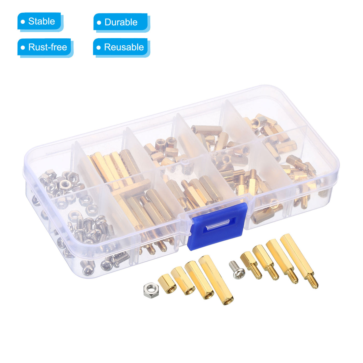Harfington M3 Standoff Screws, 120 Pcs Male Female Hex Brass PCB Standoff Spacer Screw Nut Assortment Kit with Box for PCB Computer & Circuit Board