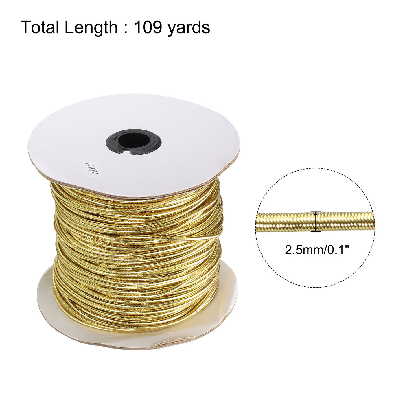 Harfington Elastic Cord Heavy Stretch String Rope 2.5mm 109 Yards for Crafting DIY Sewing Hook Straps Camping Tie Down Strap Gold
