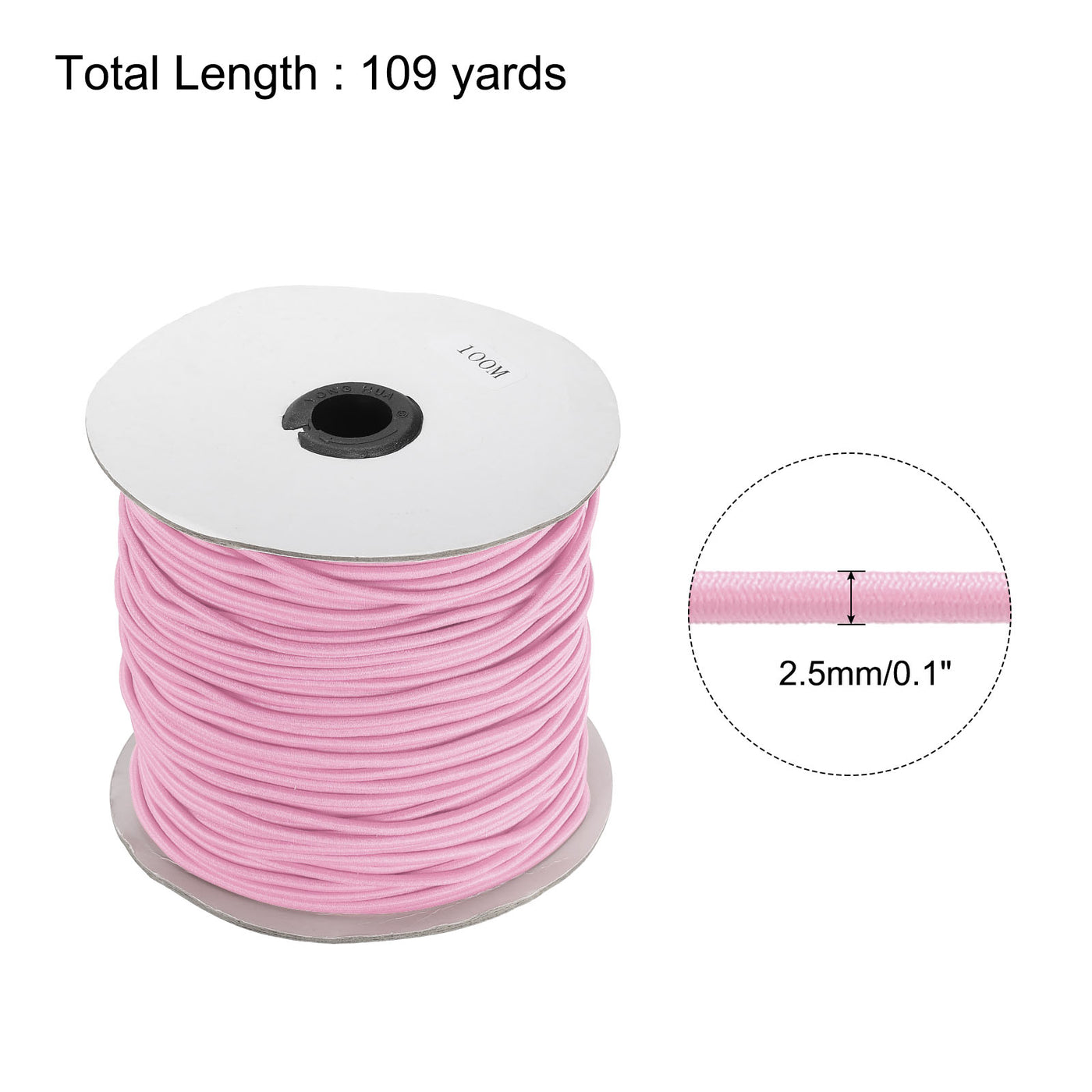 Harfington Elastic Cord Heavy Stretch String Rope 2.5mm 109 Yards for Crafting DIY Sewing Hook Straps Camping Tie Down Strap Pink