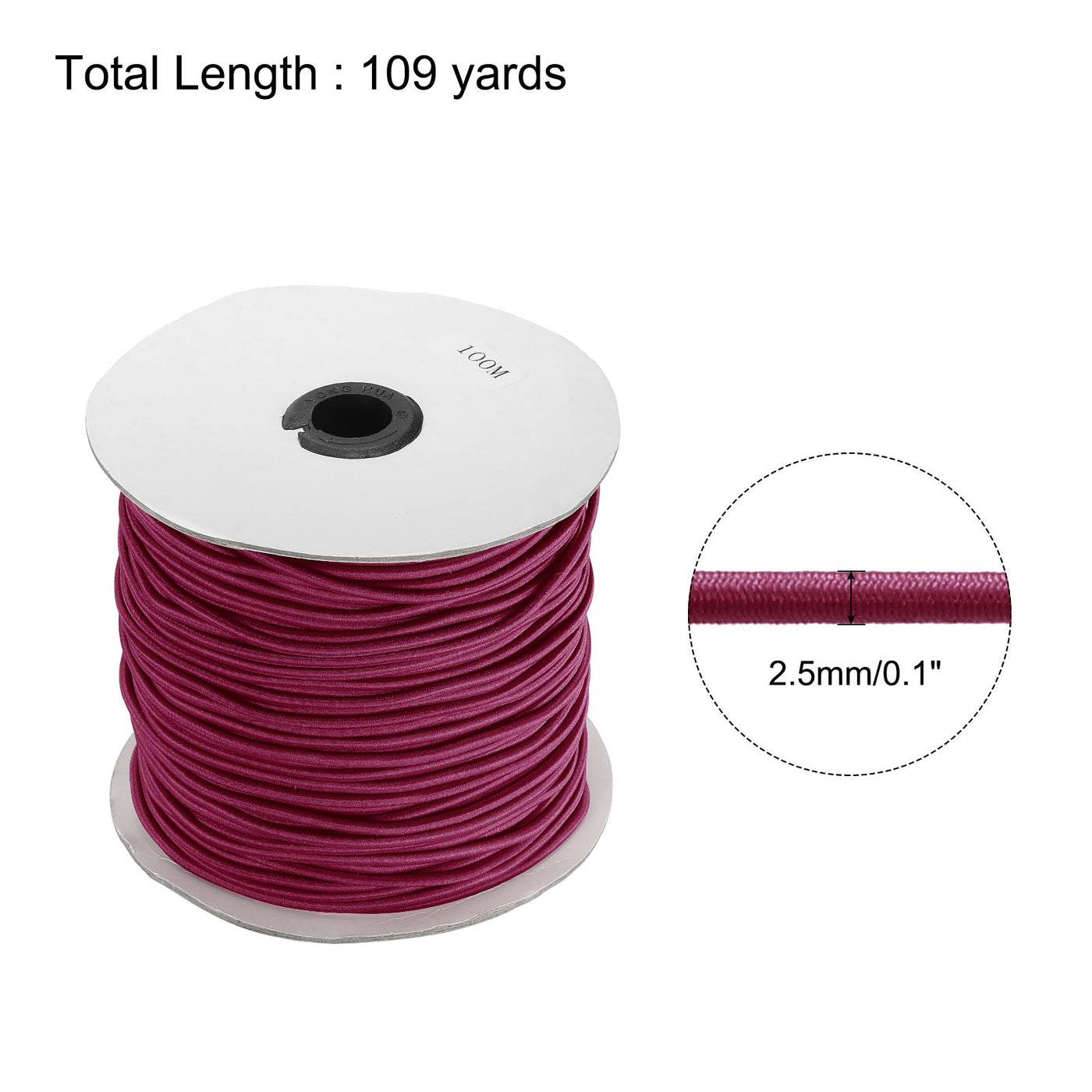 Harfington Elastic Cord Heavy Stretch String Rope 2.5mm 109 Yards for Crafting DIY Sewing Hook Straps Camping Tie Down Strap Purple Red