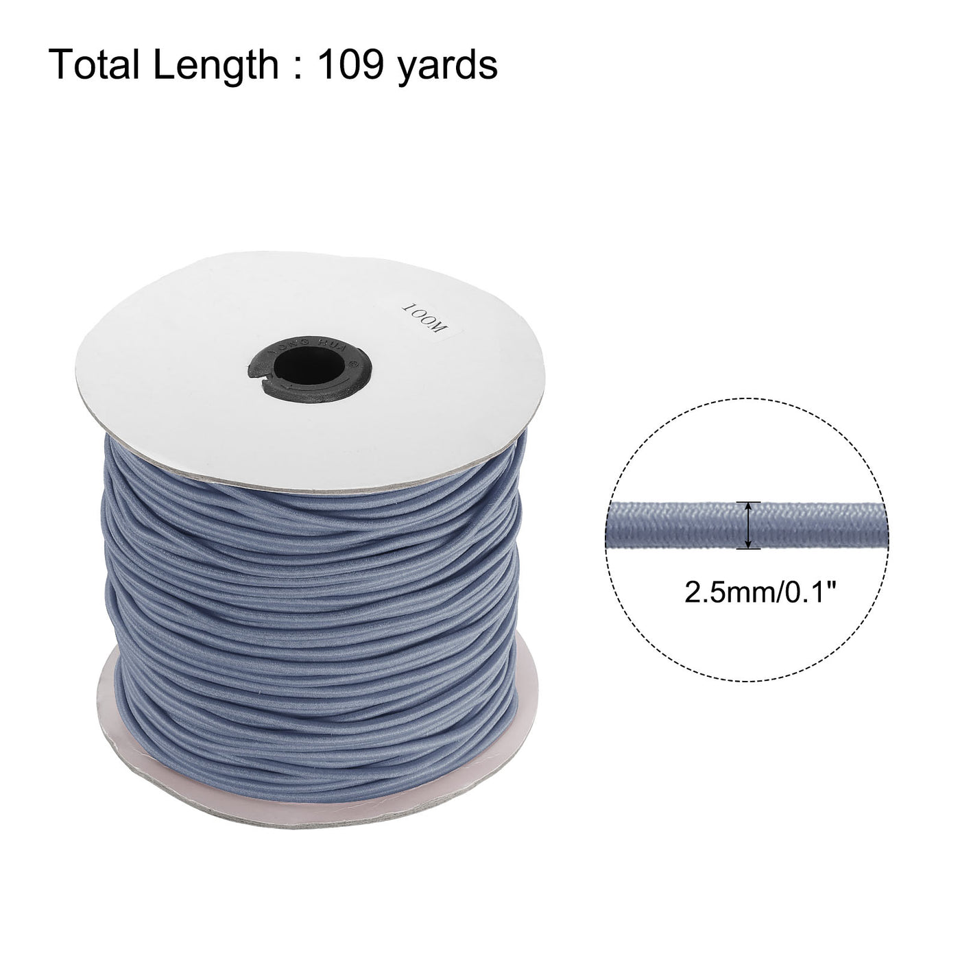 Harfington Elastic Cord Heavy Stretch String Rope 2.5mm 109 Yards for Crafting DIY Sewing Hook Straps Camping Tie Down Strap Grey