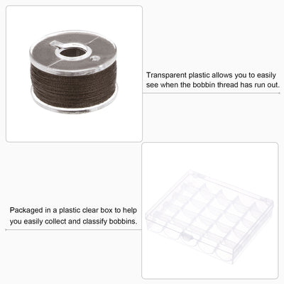 Harfington Prewound Sewing Bobbin Thread Set of 25pcs with Storage Plastic Case, Dark Brown