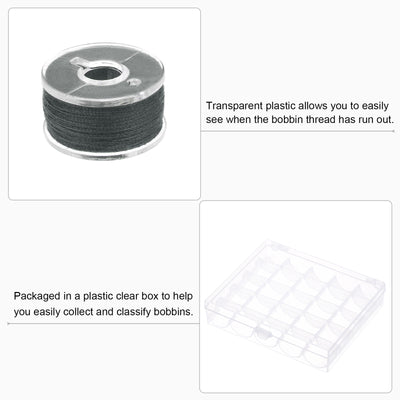 Harfington Prewound Sewing Bobbin Thread Set of 25pcs with Storage Plastic Case, Dark Gray
