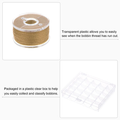 Harfington Prewound Sewing Bobbin Thread Set of 25pcs with Storage Plastic Case, Wood Brown