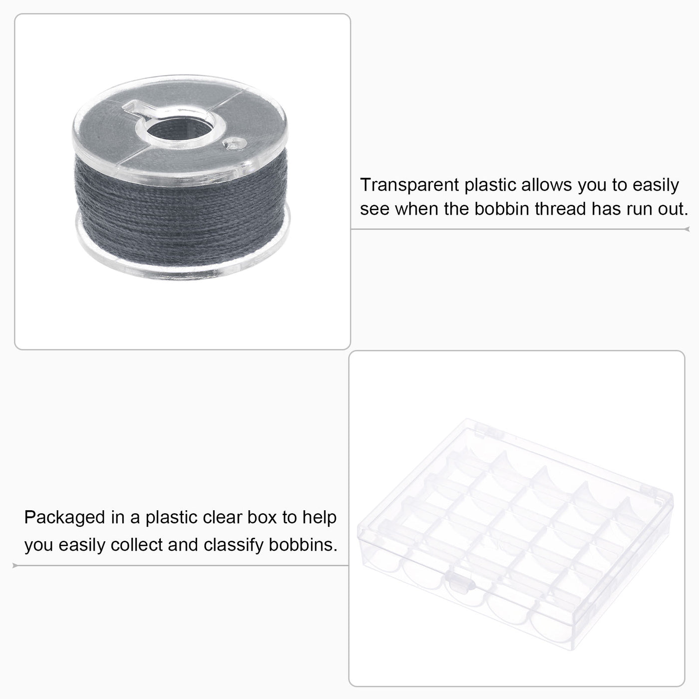 Harfington Prewound Sewing Bobbin Thread Set of 25pcs with Storage Plastic Case, Gray