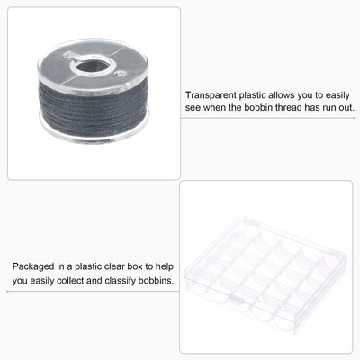 Harfington Prewound Sewing Bobbin Thread Set of 25pcs with Storage Plastic Case, Gray