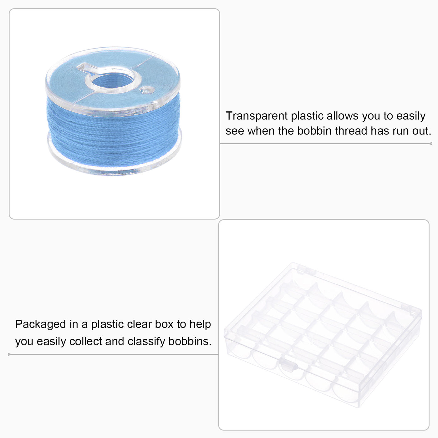 Harfington Prewound Sewing Bobbin Thread Set of 25pcs with Storage Plastic Case, Sky Blue