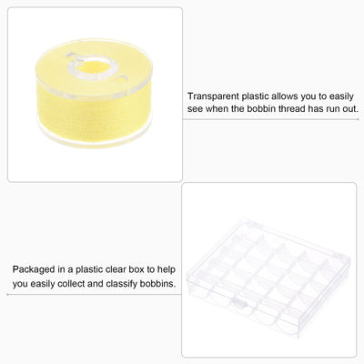 Harfington Prewound Sewing Bobbin Thread Set of 25pcs with Storage Case, Light Yellow