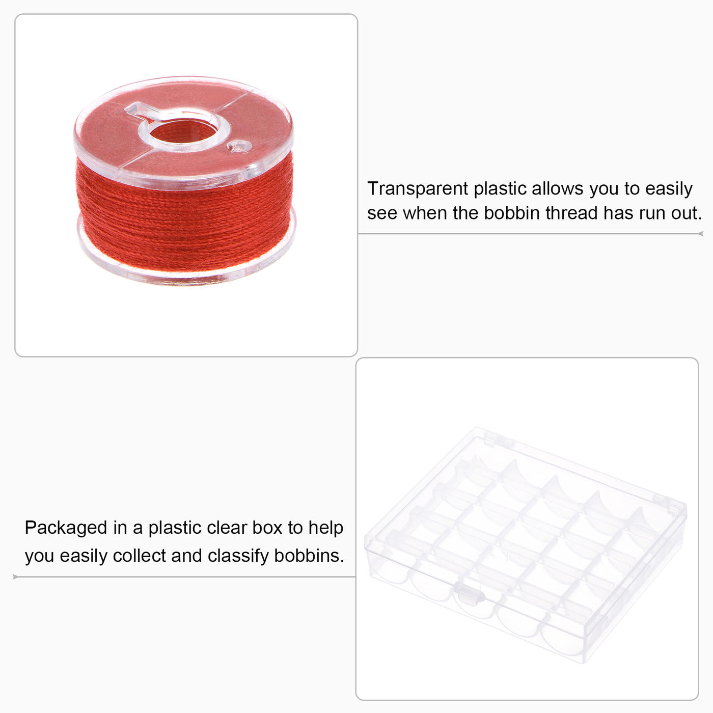 Harfington Prewound Sewing Bobbin Thread Set of 25pcs with Storage Plastic Case, Red