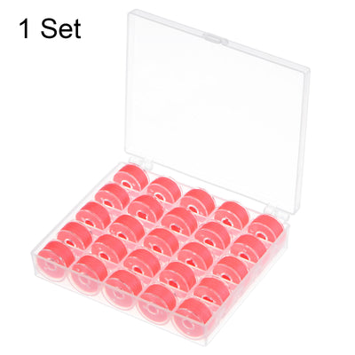 Harfington Prewound Sewing Bobbin Thread Set of 25pcs with Storage Plastic Case, Pink