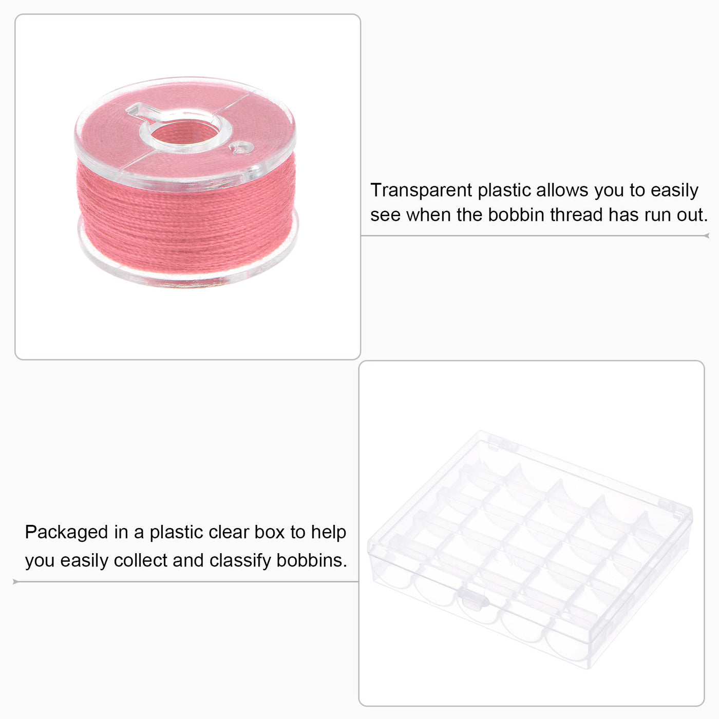 Harfington Prewound Sewing Bobbin Thread Set of 25pcs with Storage Plastic Case, Coral Pink