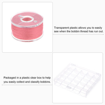 Harfington Prewound Sewing Bobbin Thread Set of 25pcs with Storage Plastic Case, Coral Pink