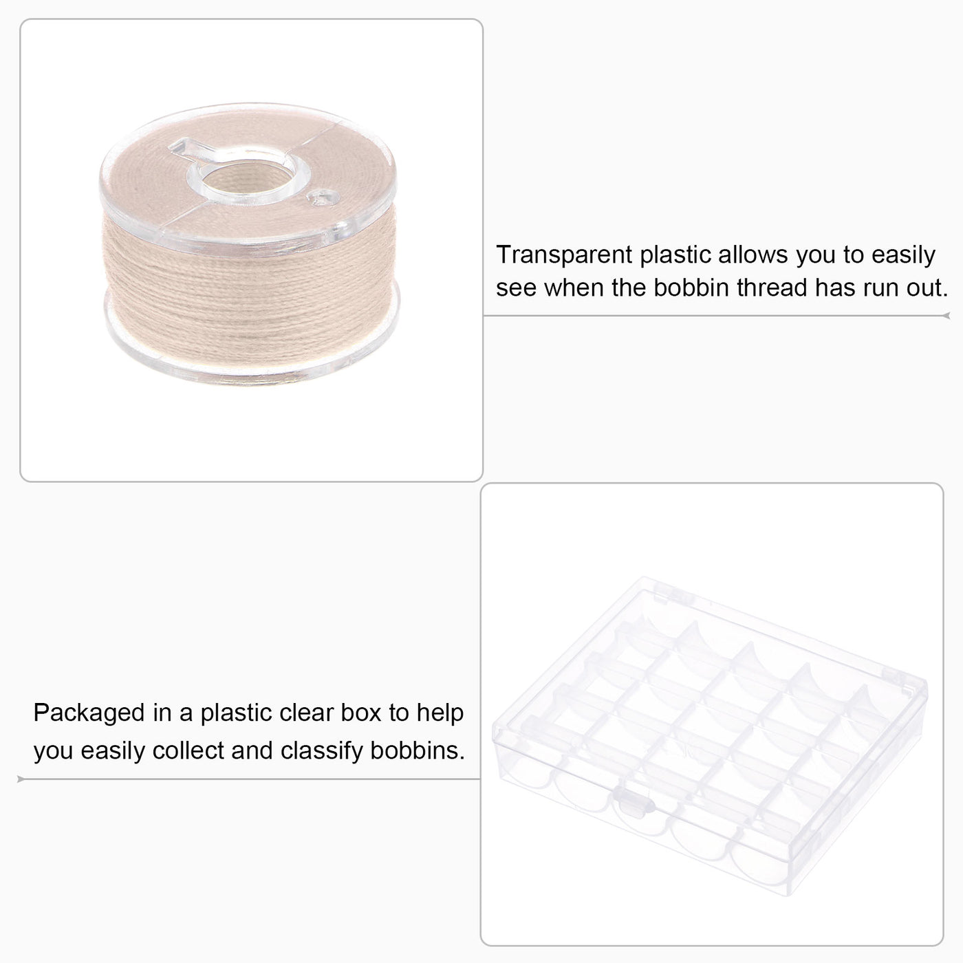 Harfington Prewound Sewing Bobbin Thread Set of 25pcs with Storage Plastic Case, Dark Beige