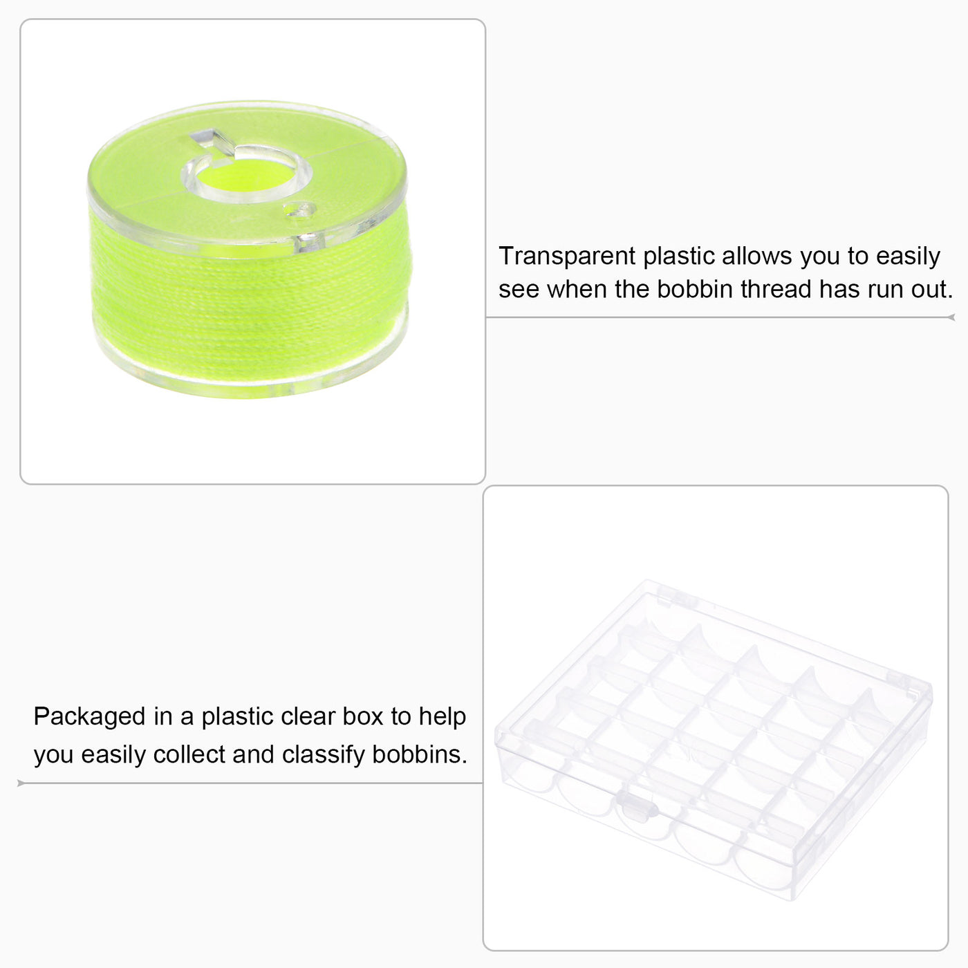 Harfington Prewound Sewing Bobbin Thread Set of 25pcs with Storage Plastic Case, Neon Green