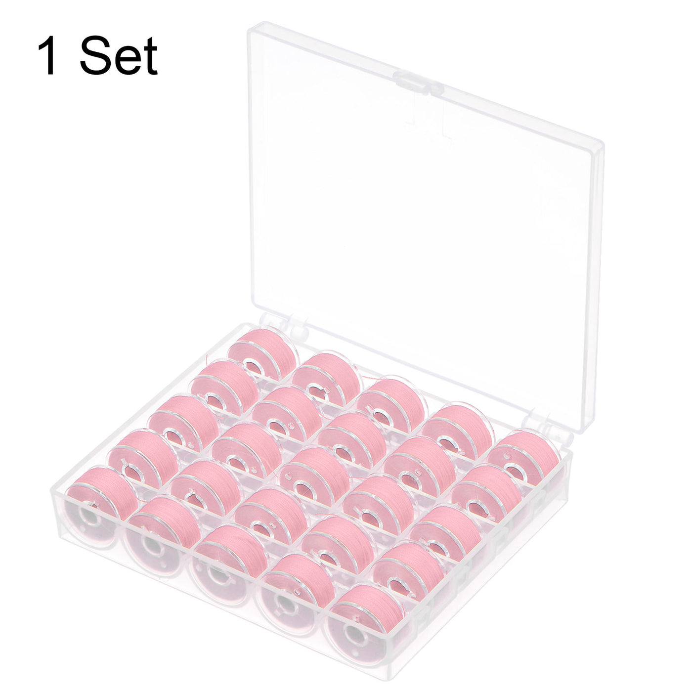 Harfington Prewound Sewing Bobbin Thread Set of 25pcs with Storage Plastic Case, Pale Pink