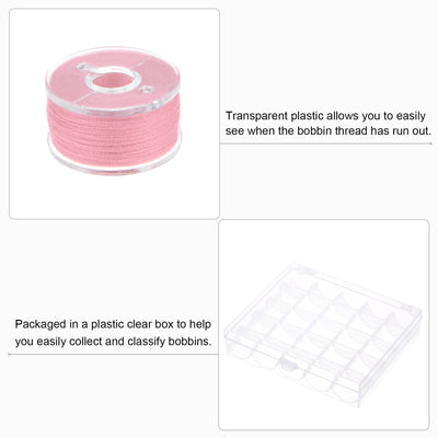 Harfington Prewound Sewing Bobbin Thread Set of 25pcs with Storage Plastic Case, Pale Pink