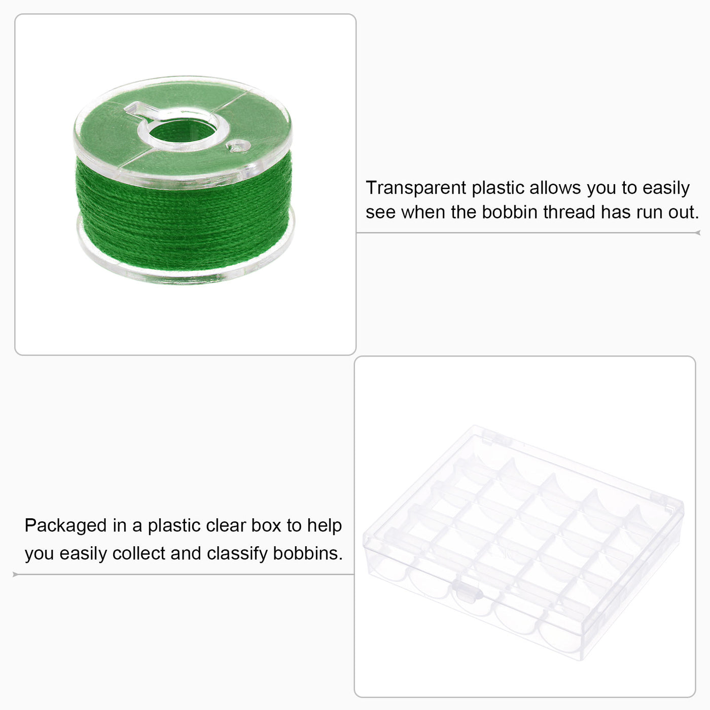 Harfington 2set Prewound Sewing Bobbin Thread Set with 25 Grids Storage Box, Dark Green
