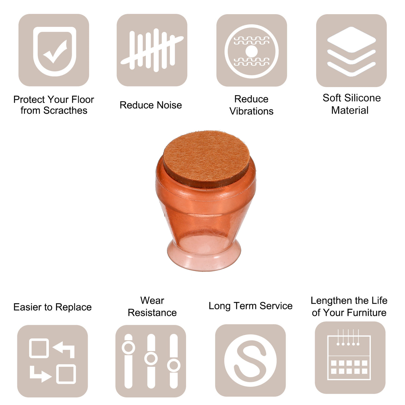 uxcell Uxcell Chair Leg Floor Protectors, 16Pcs 25mm/ 0.98" Silicone & Felt Chair Leg Cover Caps for Hardwood Floors (Walnut)