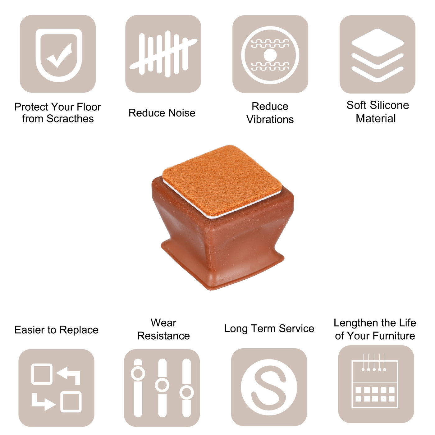 uxcell Uxcell Chair Leg Floor Protectors, 16Pcs 40mm/ 1.57" Silicone & Felt Chair Leg Cover Caps for Hardwood Floors (Walnut)