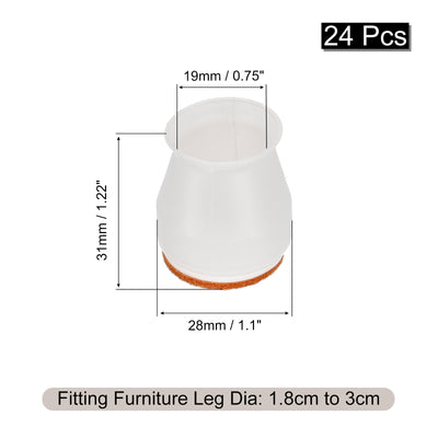 Harfington Uxcell Chair Leg Floor Protectors, 24Pcs 28mm/ 1.1" Silicone & Felt Chair Leg Cover Caps for Hardwood Floors (White)
