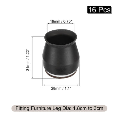 Harfington Uxcell Chair Leg Floor Protectors, 16Pcs 28mm/ 1.1" Silicone & Felt Chair Leg Cover Caps for Hardwood Floors (Black)